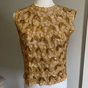 Vintage 1960s Hand-Beaded Gold Sequin & Bugle Bead Top